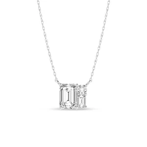 10K White Gold Three Stone Necklace 3/4 Cttw Lab Grown Diamond Charm GVS clarity - Picture 1 of 5