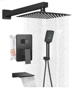 NEW-Two-Function Square Shower Set Complete With Horizontal Tube Rubbed Bronze - Picture 1 of 4