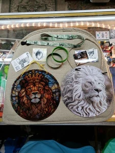 Cat Lover Lot -2 Wristbands, Lanyard, 1 Wall Hang And 1 Window Hang Lion Art - Picture 1 of 5
