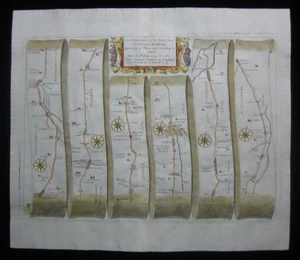 1675 Original Antique Ogilby Road Map 1st ed London To Barwick Stilton Stamford - Picture 1 of 4