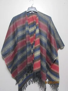 WOOL TOUCH PONCHO SHAWL BLUE RED PLAID ONE SIZE VGUC - Picture 1 of 3