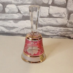 Vintage Bohemia Glass Bell Cranberry Red Floral Engraved Ornament Bell - Picture 1 of 3
