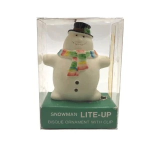 Vintage Department 56 Lite-Up Snowman Bisque Ornament With Clip Rainbow Scarf - Picture 1 of 7