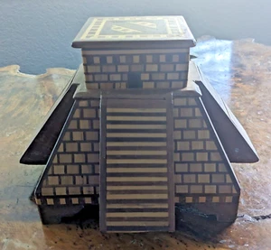 Vintage Folk Art Wooden Parquetry Mayan Pyramid Cigarette Holder Dispenser - Picture 1 of 16