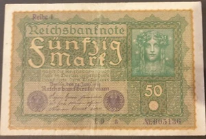 Banknote - 1919 Germany 50 Marks P#66 605136, Reihe 1, "Ideal Woman" (obv) - Picture 1 of 2