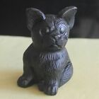 2.5'' Hand carved black obsidian dog puppy animal figurine animal carving