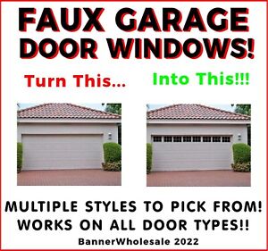 Faux Garage Door Windows, Decorative Black Window Decals for Two Car Garages