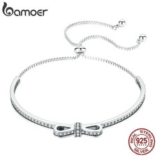BAMOER 100% Sterling Silver Bracelet Sweet Bowknot With AAA CZ For Women Jewelry