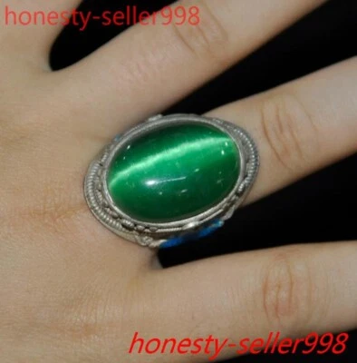 Antigua estatua anillo exorcismo xiangyun fino gema verde cloisonne de plata tibetana Foto 1 de 4