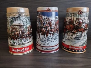 Vintage Set of 3 Budweiser Collectible Ceramic Beer Mugs ( Lot B717 ) - Picture 1 of 7