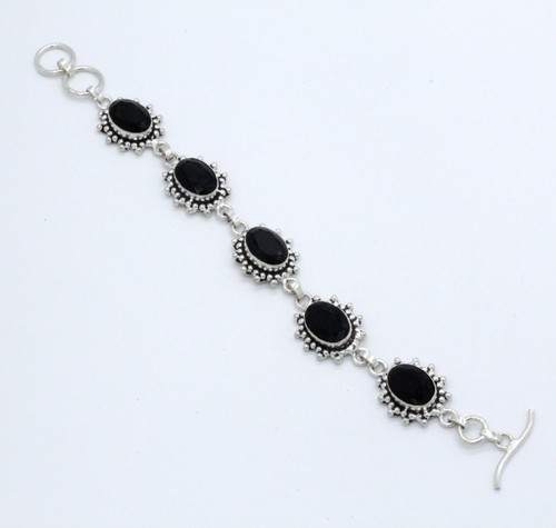 VALENTINO Bracciale in argento sterling 925 con pietre preziose sinel nere fatto a mano misura 7 8