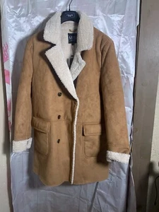 New w/ tags. Boohoo Tall borg Lined Double breasted Overcoat in Tan -XL. - Picture 1 of 4