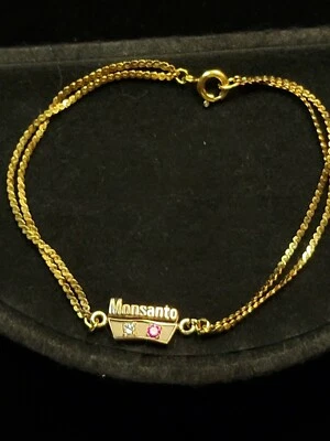 Rare Monsanto Employee 10kt Yellow Gold Ruby Diamond Bracelet - Image 1 of 4