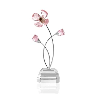 Rosa Kristall Blume Glas Figur Ornament Briefbeschwerer Tischdeko Geschenk - Bild 1 von 11