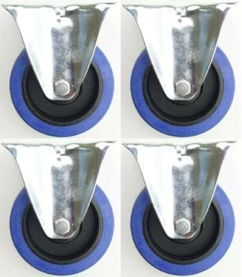 4 Stück SL 100 mm Gummirollen Blue Wheel Bockrollen Schwerlast Transportrollen - Bild 1 von 4
