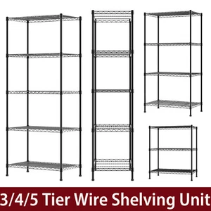 3/4/5 Tiers Metal Storage Rack Shelving Wire Shelf Kitchen Office Garage UNIT - Picture 1 of 18