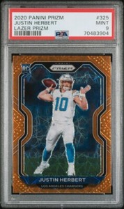 2020 Prizm Justin Herbert Orange Lazer Prizm Rookie RC PSA 9 Mint Chargers