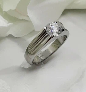 Stainless Steel Women's Ring Solitaire CZ Dome, engagement, wedding jewelry - Picture 1 of 11