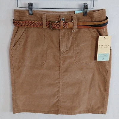 Sonoma женщин современный крой вельвет подпоясанный юбка размер 4 желтовато-коричневый новый с Ярлыками - Изображение 1 из 4