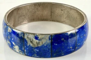 Vintage Chilean Lapis Lazuli 950 Silver Bracelet - Stunning Blue Stone Bangle, - Picture 1 of 11