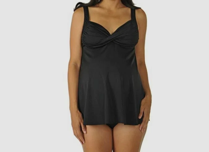 $115 Prego Para Mujer Negro Sólido-Twist Babydoll Elastizado Una Pieza Trajes de Baño L Foto 1 de 1