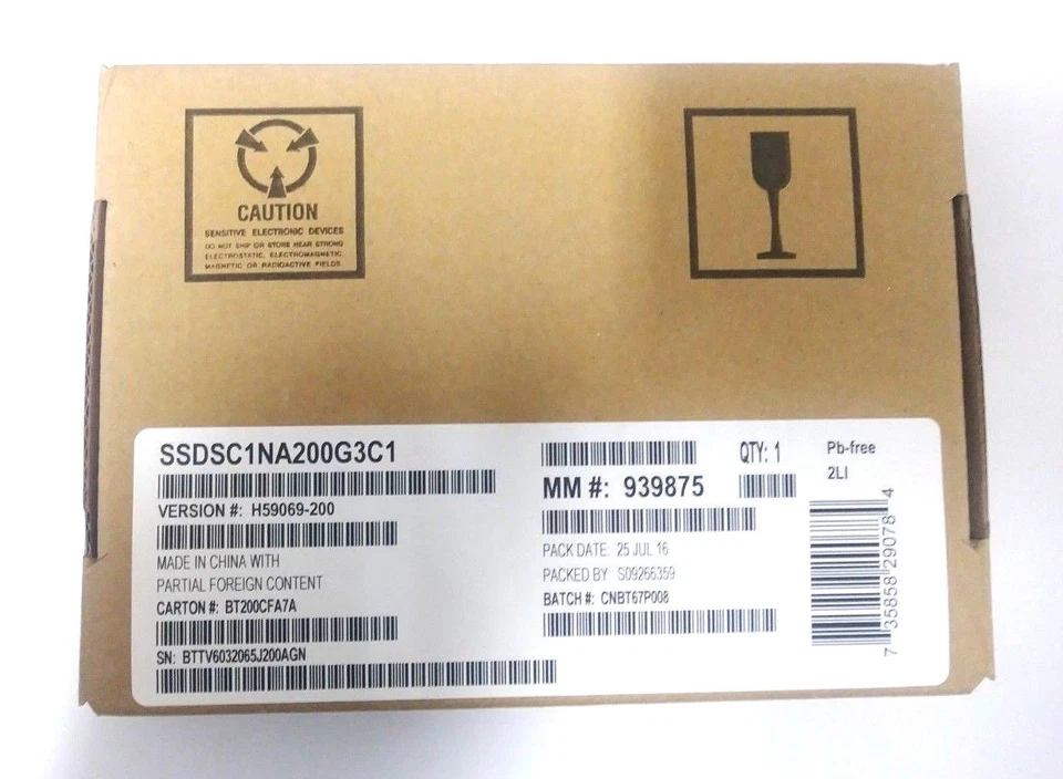 NEW Intel SSDSC1NA200G3 SSD DC S3700 Series 200GB, 1.8in SATA 6Gb/s, 25nm, MLC  - Image 1 of 1