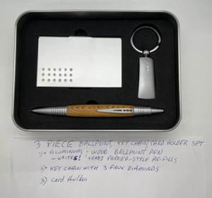 Aluminium / metal and Wood Ballpoint Pen Key Chain Card holder set - Picture 1 of 5