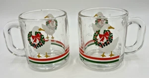 2 Vintage Clear Glass Libbey 3.5" Cups Mugs Christmas Ducks Goose - Picture 1 of 8