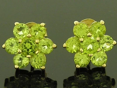 s E059 - Aretes con racimo de flor de peridoto NATURAL de oro macizo genuino de 9 quilates Foto 1 de 4