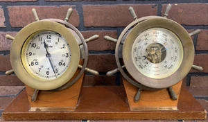 Vintage Boston by Chelsea Ship Strike Clock and Barometer On Stand 1974 - Picture 1 of 23