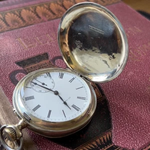 W! V HENRY LEUBA TOBIAS Swiss Pocket Watch Hunter Case 84Solid Silver 875 Enamel - Picture 1 of 7