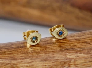 Evil Eye Sapphire Post Earrings – ⅛" L x ¼" W – Sterling Silver Posts – MSRP $65 - Picture 1 of 3