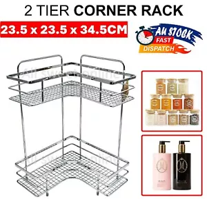 2 Tier Corner Shelf Chrome Bathroom Kitchen Storage Bath Shower Rubber Feet - Picture 1 of 7
