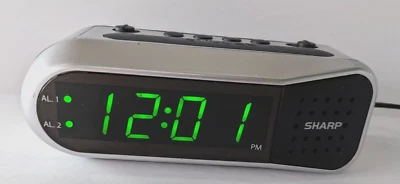 Vintage Sharp SPC100 Digital Alarm Clock Dual Alarm Silver Black 5.5" X 2.5" - Image 1 of 4