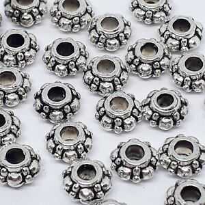 50pcs Patterned Donut Metal Beads Antique Silver 6mm - B0259425