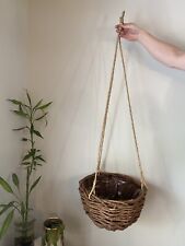 Vintage Large Wicker Hanging Basket Planter Twine Sticks Woven 15” Diameter Boho