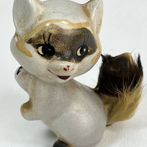Vintage Skunk Figurine Anthropomorphic Ceramic Real Fur 3" Kitsch c1950 Decor - Picture 1 of 12