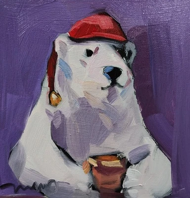 JOSE TRUJILLO Pintura al Óleo IMPRESIONISMO Coleccionable ORIGINAL Oso Polar Navidad Foto 1 de 4