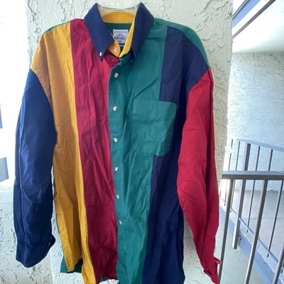 Camisa de Colección Años 90 Hombres L Colorblock Cambridge Clásica Botón Manga Larga Hipster Foto 1 de 4