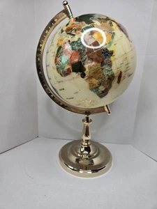 Stein Intarsien Globus Halbedelsteine Atlas Gold drehen GROSS 24" hoch weiß - Bild 1 von 12