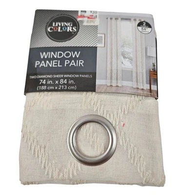 Par de cortinas de colores vivos diamante marfil transparente panel ventana 74 X 84 ojal Foto 1 de 4
