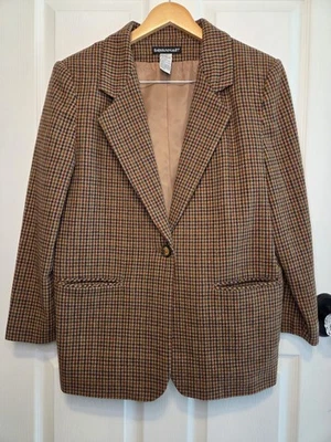 Vintage Savannah Blazer Houndstooth Brown Wool Blend 12 Petite Academia Heritage - Image 1 of 4