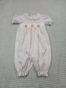 Babygirls Smocked Outfit Size 12 Months Pumpkins Embroidered Floral Print - Picture 1 of 7