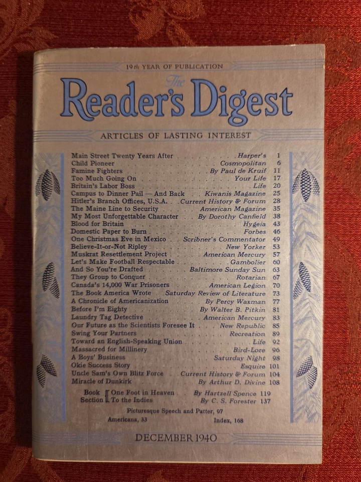 Reader's Digest December 1940 WWII Dorothy Canfield Don Wharton Robert Ripley Foto 1 de 1
