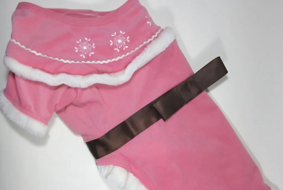 Dog Dress Pretty In Pink With A Christmas Bow And Snowflakes XL - Image 1 of 3