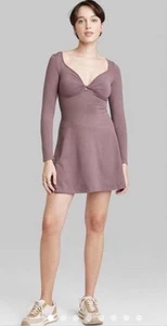 Abito donna skater nuovo senza etichette Wild Fable castagno malva manica lunga attorcigliato davanti XS - Foto 1 di 7