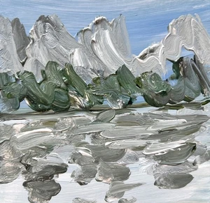 Misty Morning Moraine Lake Canada Painting – Original Miniature Abstract Art 4x4 - Picture 1 of 3
