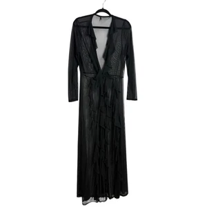 Fashion Nova l transparenter schwarzer langer Kimono mit Rüschen 1X - Bild 1 von 5