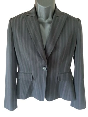 Chaqueta Blazer Tahari Arthur S. Levine Para Mujer 4 Negro Púrpura Rayas Un Botón Foto 1 de 4