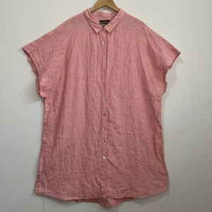 Neu Tahari Damen 2X 100% Leinen Kleid rosa koralle Knopfleiste Tunika Lagenlook - Bild 1 von 12